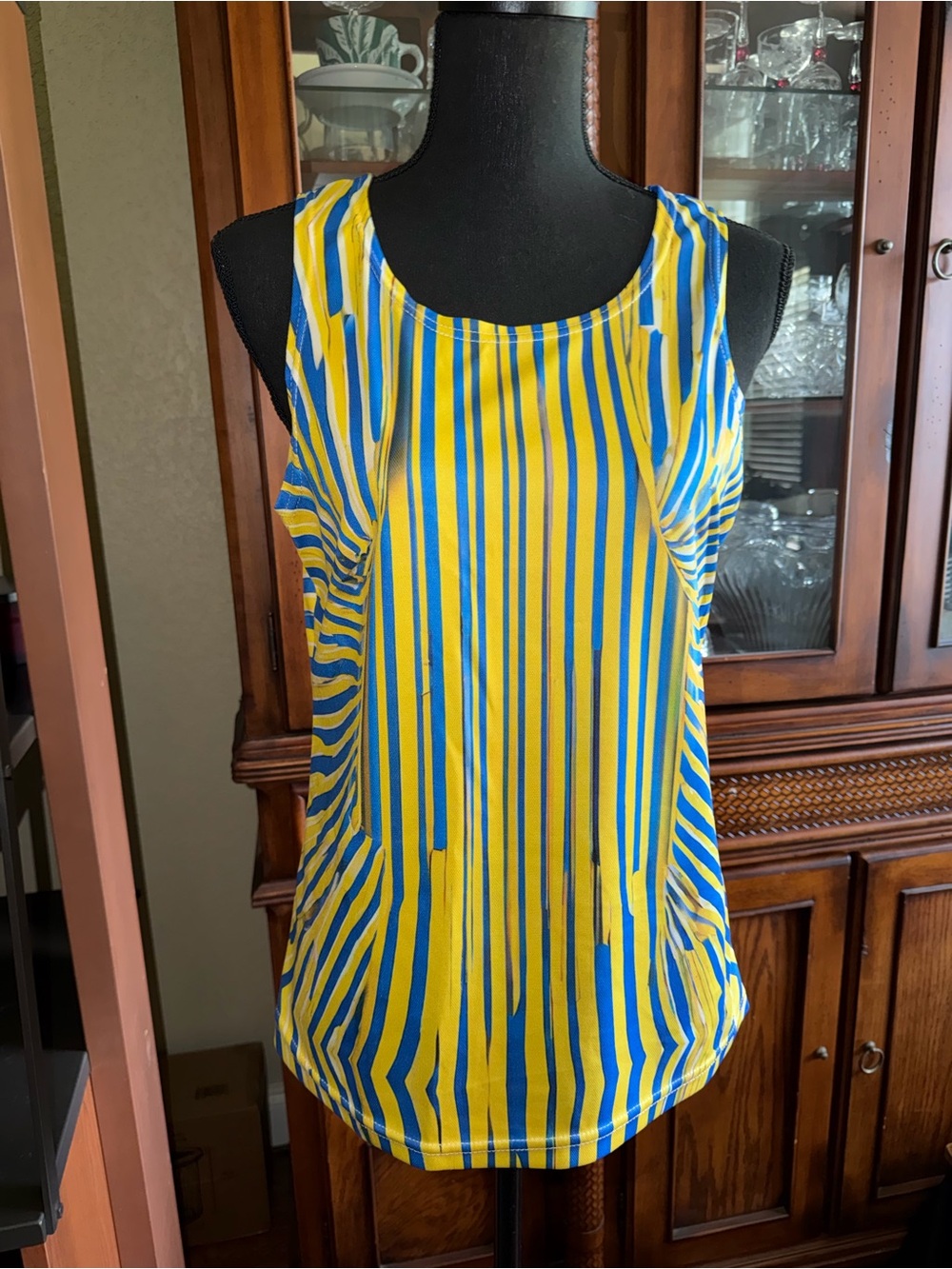 Women's Yellow and Blue Striped Sleeveless Tank Top